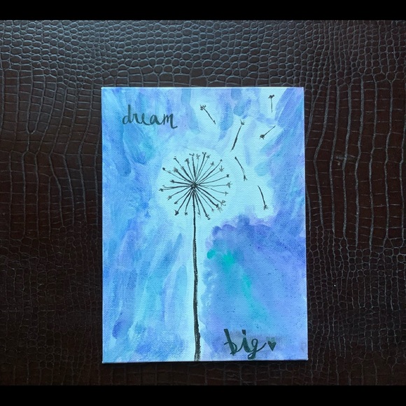 Hand Painted Whimsical Dandelion Wish ‘Dream Big’ acrylic Painting Original NEW - Picture 2 of 3